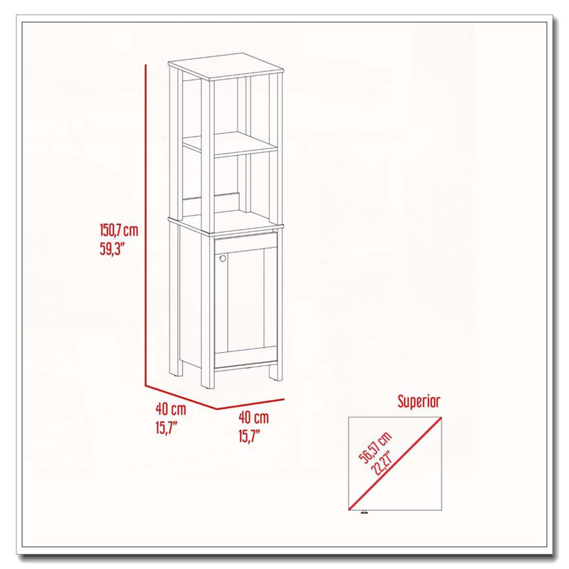 Armoire à linge St. Clair avec tablettes ouvertes et tablettes intérieures, Gris
