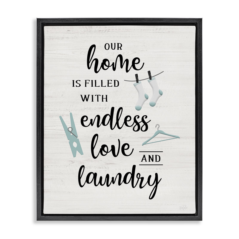 "Cursive Love & Laundry", art mural encadré par Natalie Carpentieri, Cadre flottant noir de jais, H 21 po x l 17 po