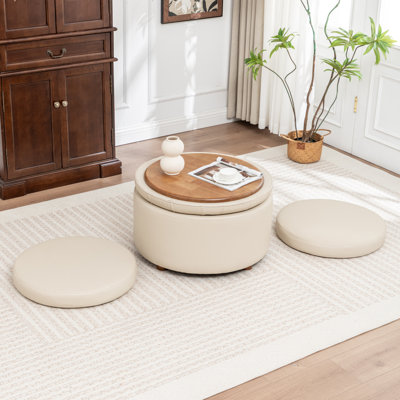 27.5‘’ Wide Genuine Leather Storage Ottoman With Two Floor Cushion by Latitude Run