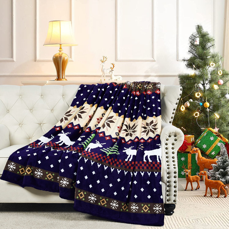 Throw Blanket, Blue Christmas Deer, Twin