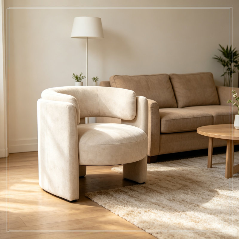 Fauteuil demi-tonneau incurvé avec pieds robustes, Gris