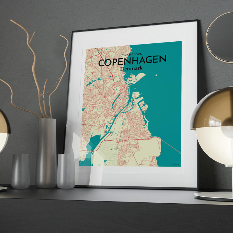 Copenhagen City Map In Tricolour - No Frame Print, 20cm H x 16cm W x 0.05cm D