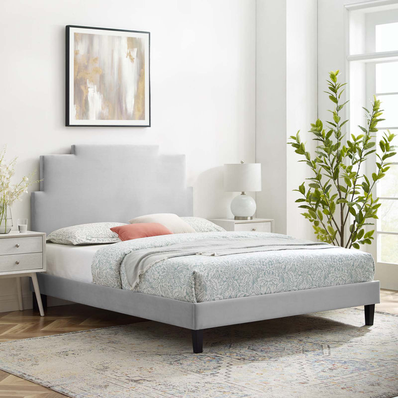 Lit plateforme en velours Modway Lindsey, Gris clair, Simple