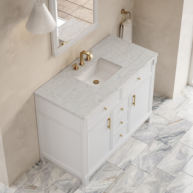 Bellshire 48" W Single Vanity, 48", Eternal Jasmine Pearl Silestone, Bright White