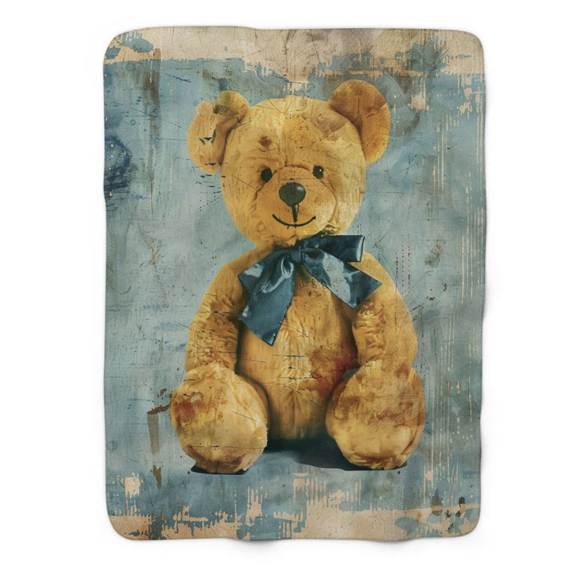 Heritage Baby Girl - 1 Piece Premium Sherpa Blanket, Twin, Brown/Teal/Grey