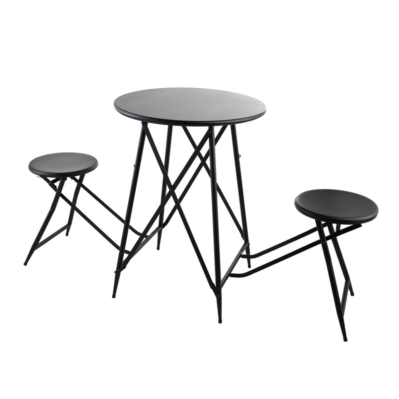 Table d'appoint 59,38 x 24 x 32,3 po et deux sièges, en fer, noir