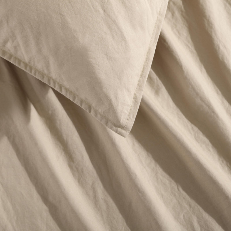 Calvin Klein Washed Percale Cotton Solid Comforter Set, King Comforter + 2 King Shams, Camel Brown