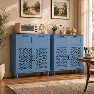 Armoire de cuisine avec tiroirs - Armoire décorative avec porte sculptée, buffet de plancher avec rangement, petite crédence en bois pour le salon, la salle à manger, le vestibule