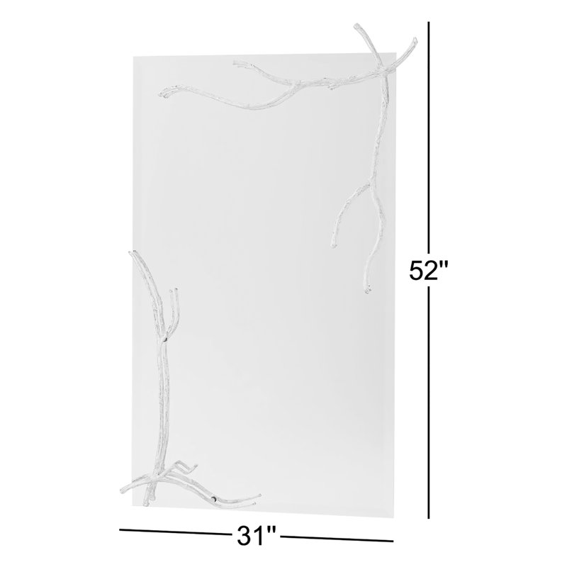 Twig Mirror-Lg, Silver leaf