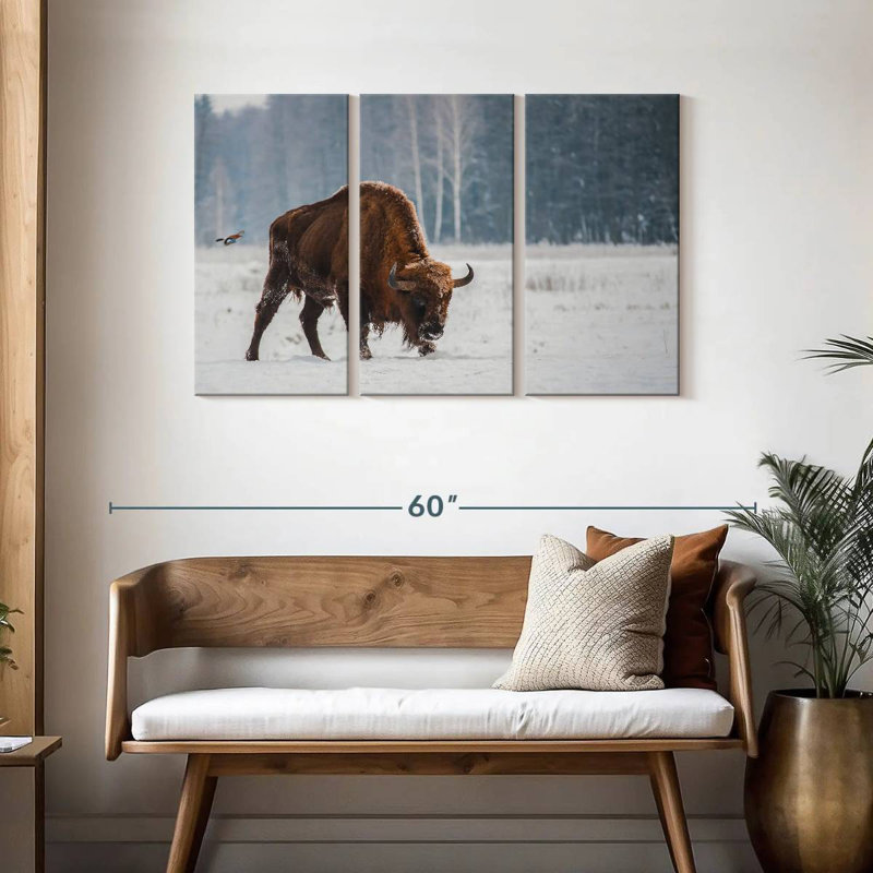 Brampt Bison In Snowy Forest, 28" H x 45" W