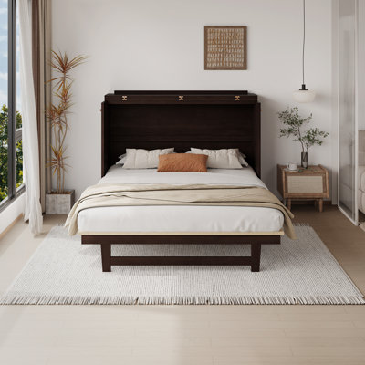 Queen Murphy Bed With Rattan Front And Storage Drawer