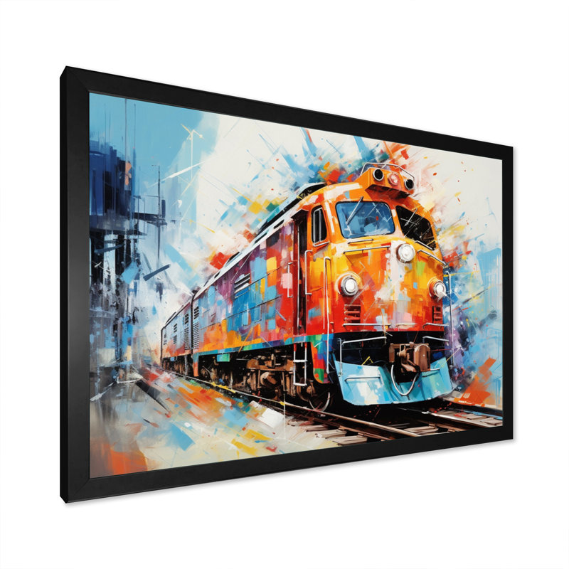 " Abstract Train Vibrant Rails ", 16" H x 32" W x 1" D, Black Picture Framed