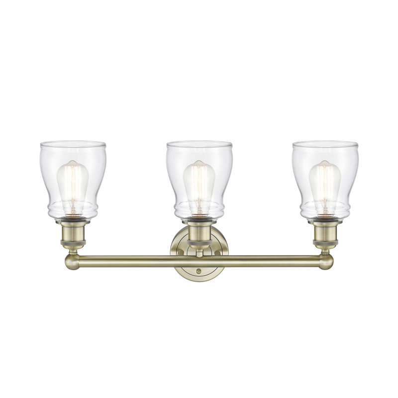 Éclairage pour meuble-lavabo à 3 lumières 22,75 po Mccarver, Transparent, Laiton antique