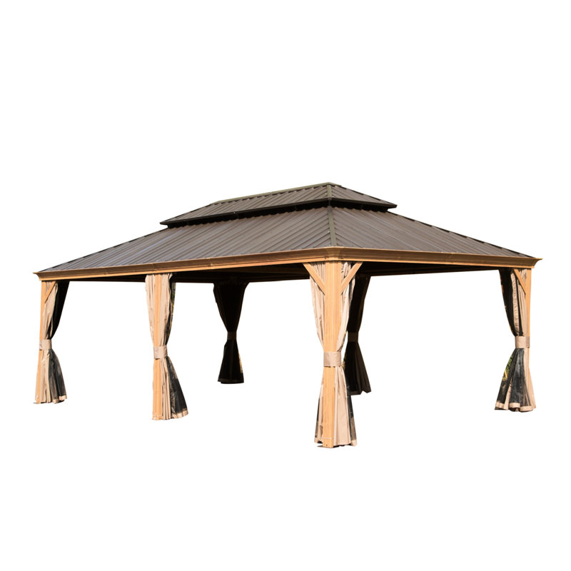 Pavillon de jardin en métal avec toit en rouille et gouttière intégrée pour cadre de patio en aluminium