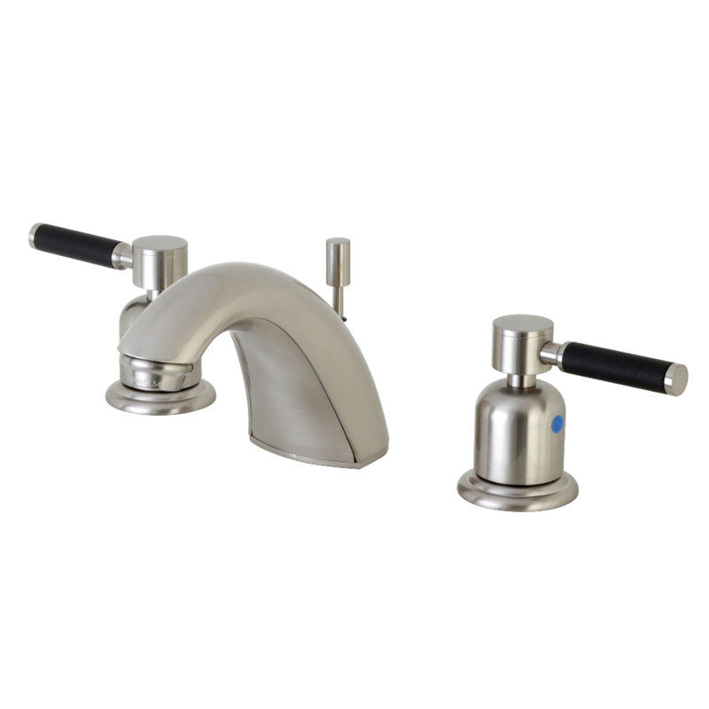 Kingston Brass Kaiser Two-Handle 3-Hole Deck Mount Widespread Bathroom Faucet with Retail Pop-Up Drain, Brushed Nickel