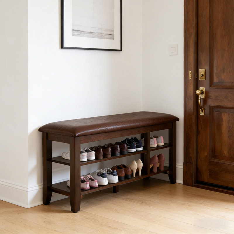 Adjustable Two-Tier Shoe Storage Bench, 16.5" H x 39.6" W x 12" D