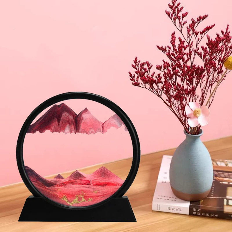 3D Dynamic Sand Art Liquid Motion, Moving Sand Art Picture Round Glass 3D Deep Sea Sandscape In Motion Display Flowing Sand Frame Relaxing Desktop Home Office Work Decor