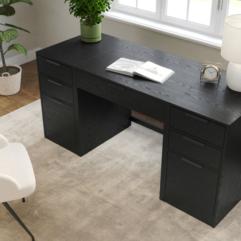 Martha Stewart Kayden Modular 1 Drawer Desk And Dual 3 Drawer File Cabinets, Black