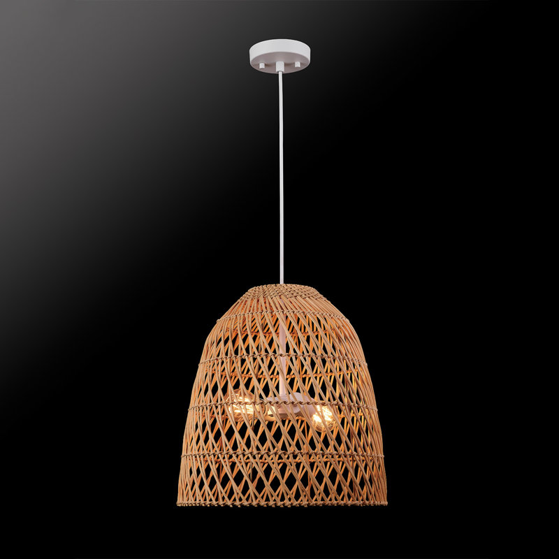 Lustre 2 lumières avec abat-jour en bambou naturel et rotin Verda