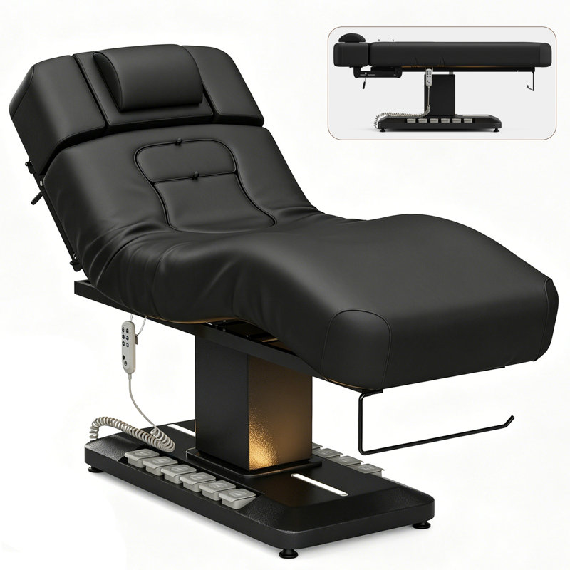 Table de massage électrique pour la grossesse et la maternité, lit de soin du visage multifonction avec éclairage d'ambiance, lit de thérapie spa avec appui-tête et accoudoirs, noir