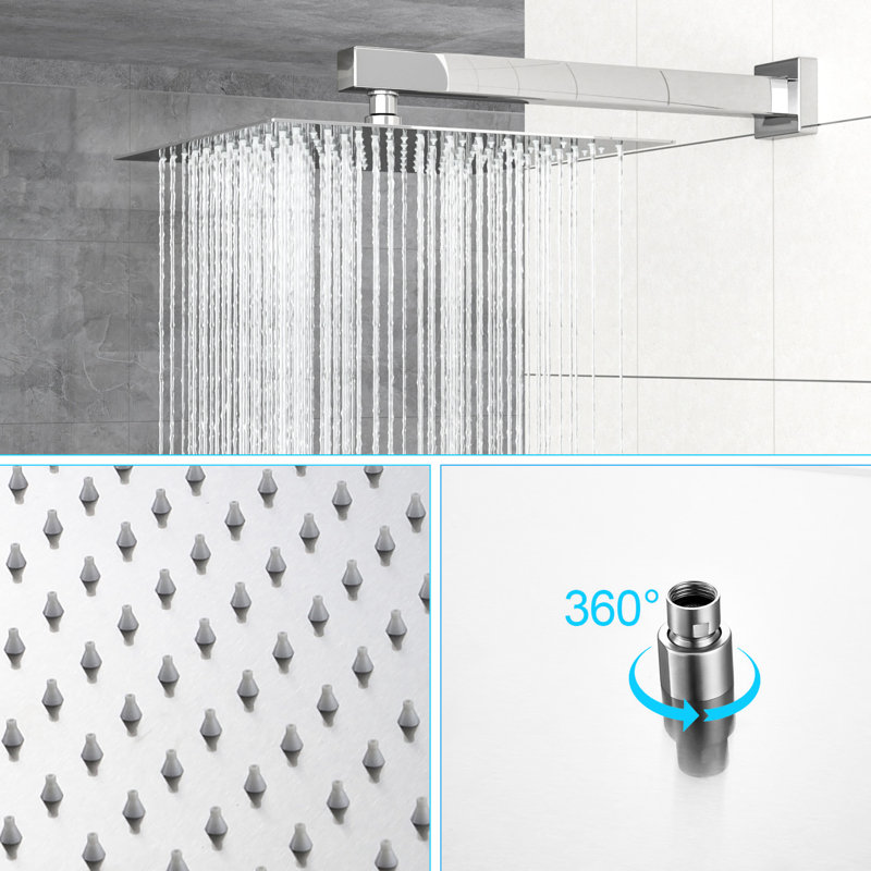 Rainfall Shower With 10 Inch Square Dual Head Wall Mounted System -