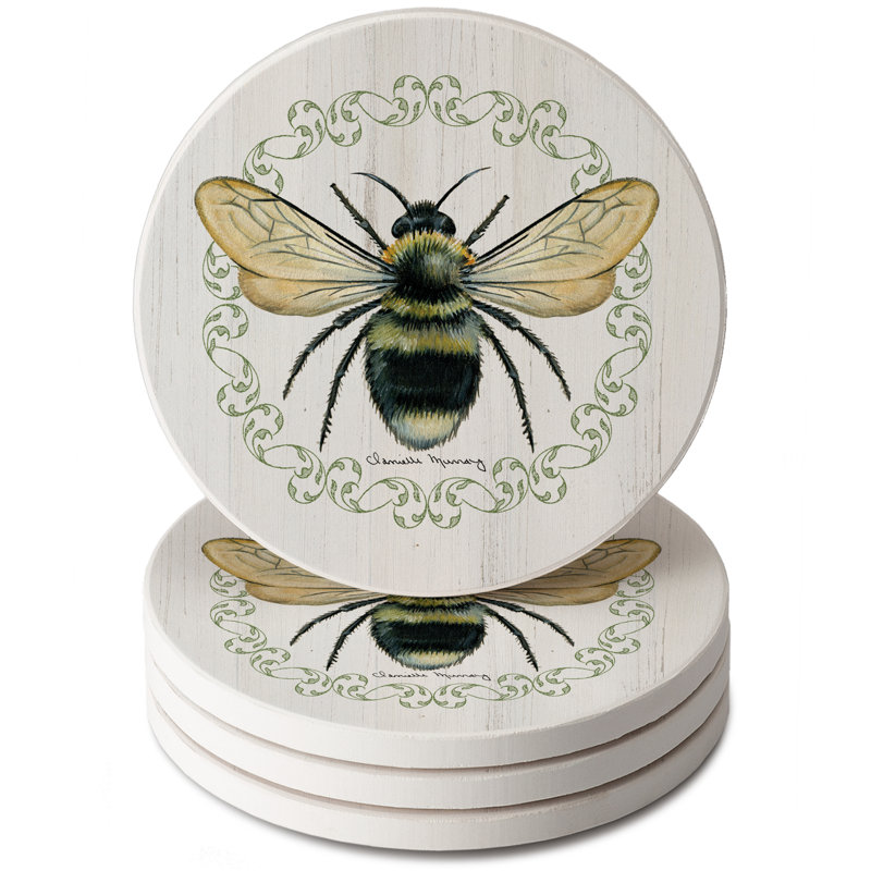 Summer Buzz 4-Pack Round Absorbent Stone Coasters