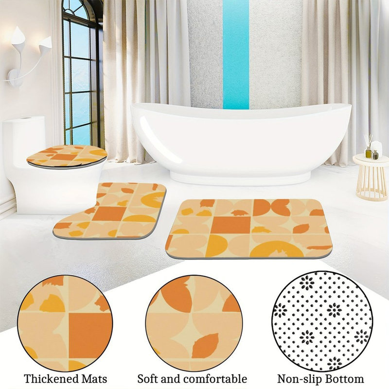 Ensemble de 3 tapis de douche géométriques abstraits en terre cuite pour salle de bain moderne Mid-Century