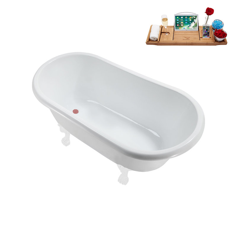57.5'' x 29.5'' Soaking Acrylic Bathtub, Glossy White, Matte Pink