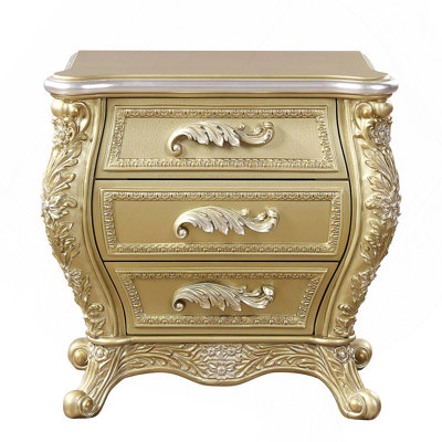 Gold 3-Drawer Nightstand