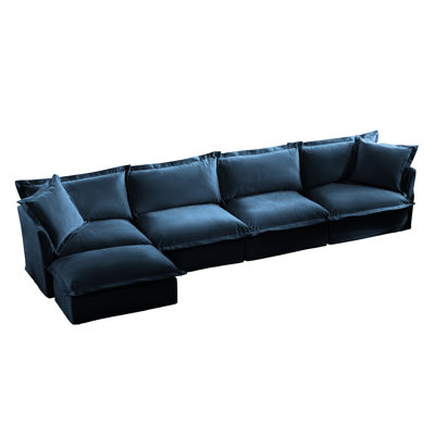 4 Seater Chenille , L Shape Sectional With Deep Seat, Supple & 2 Pillows, Blue Comfy Couch For Living Room Fabric Sectional, Seat