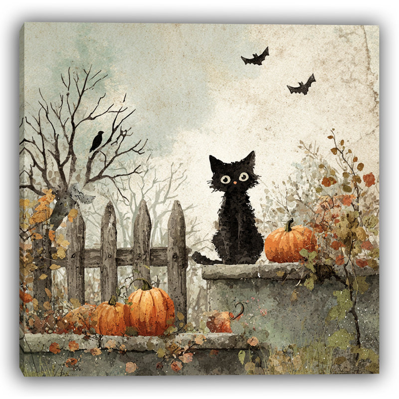 «Black Cat Autumn Garden», art mural sur toile tendue