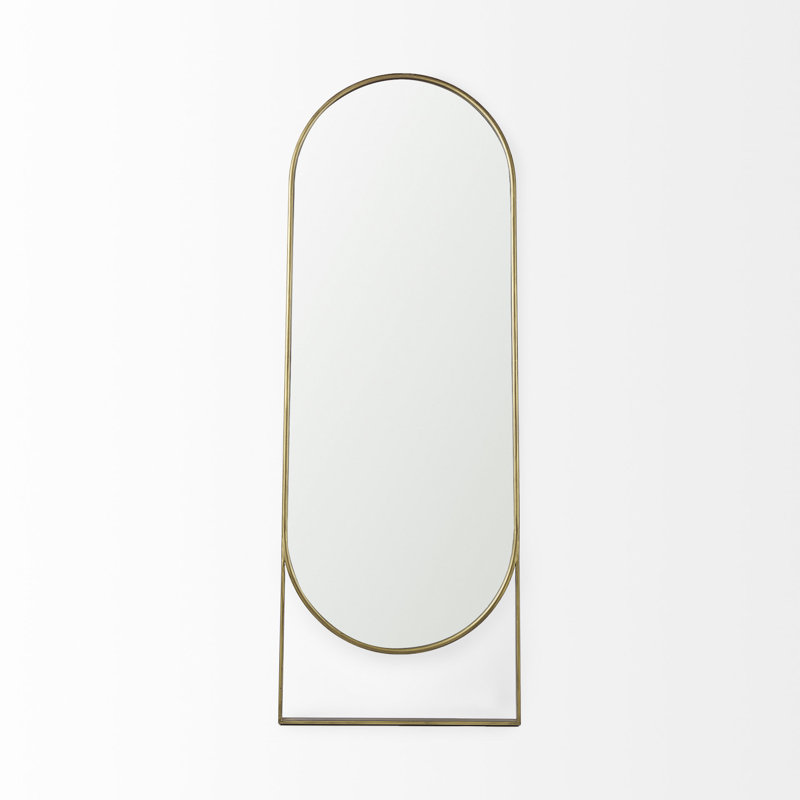Alsen Solid Wood Rectangle Floor Mirror, Antique Gold