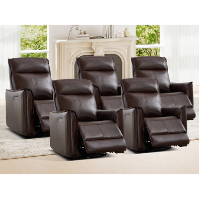 31.5'' Wide Classic Premium Genuine Leather Glider Swivel Power Recliner With USB Port (Set Of 5)
