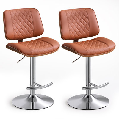 Tabouret de bar pivotant à hauteur réglable, siège en similicuir avec structure en métal pour comptoir de cuisine (ensemble de 2 orange)