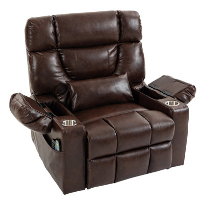 Fauteuil inclinable électrique triple motorisé pour personnes âgées, fauteuil inclinable à plat avec appui-tête réglable, massage par vibration et chaleur lombaire, rangement à bras rabattable, porte-gobelets