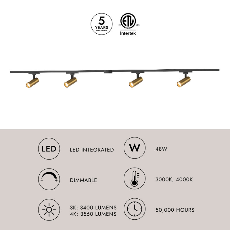 Paolo 81-in Gold dimmable LED Trilo Ceiling Kit, Natural