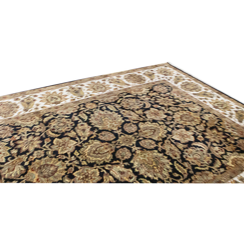 Tapis noir et ivoire de haute qualité noué à la main