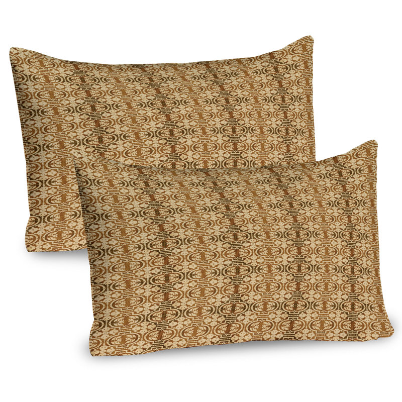 Ambesonne Vintage Pillow Sham 2 Pack Geometric Oval Plant Caramel and Beige