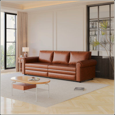 Canapé Chesterfield, canapé-lit gigogne de 93,7 po, canapé-lit convertible 3 en 1 avec garniture cloutée et accoudoirs roulés, canapé-lit multifonctionnel pour le salon, la chambre à coucher
