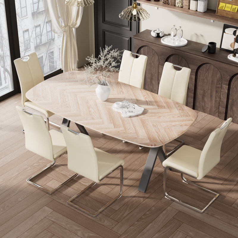 Rectangle Pedestal Dining Set, 7, Yellow/Silver
