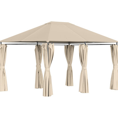 10' X 13' Outdoor Gazebo Canopy Shelter With 6 Removable Sidewalls & Steel Construction. For Garden, Lawn, Backyard, Deck. Elegant, . Khaki Top 13'X Patio Frame. Contemporary Design, Build.