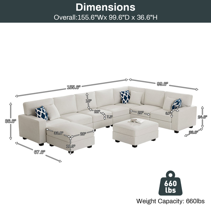 Canapé modulaire réversible à combinaison flexible, Mélange de polyester crème