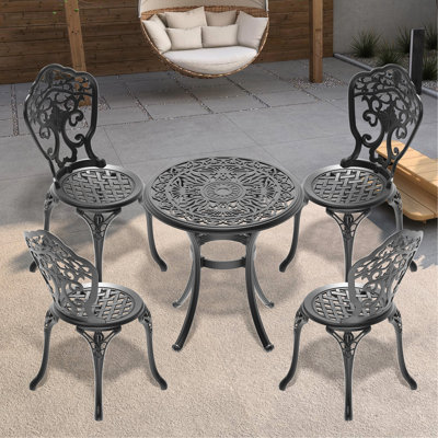All-Weather 5 Dining Ensemble, Aluminum, Black, Exquisite Craftsmanship, Slip Foot Pad, 17.71'' Chair Width Cast Aluminum Outdoor Collection, Black Frame, , Width, Seats 4
