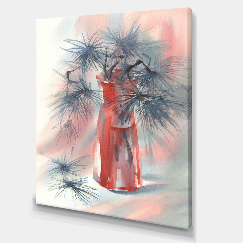 «Pine Tree Branches Red Vase», reproduction d'art sur toile, H 46 po x l 36 po x 1,5 po, Toile tendue