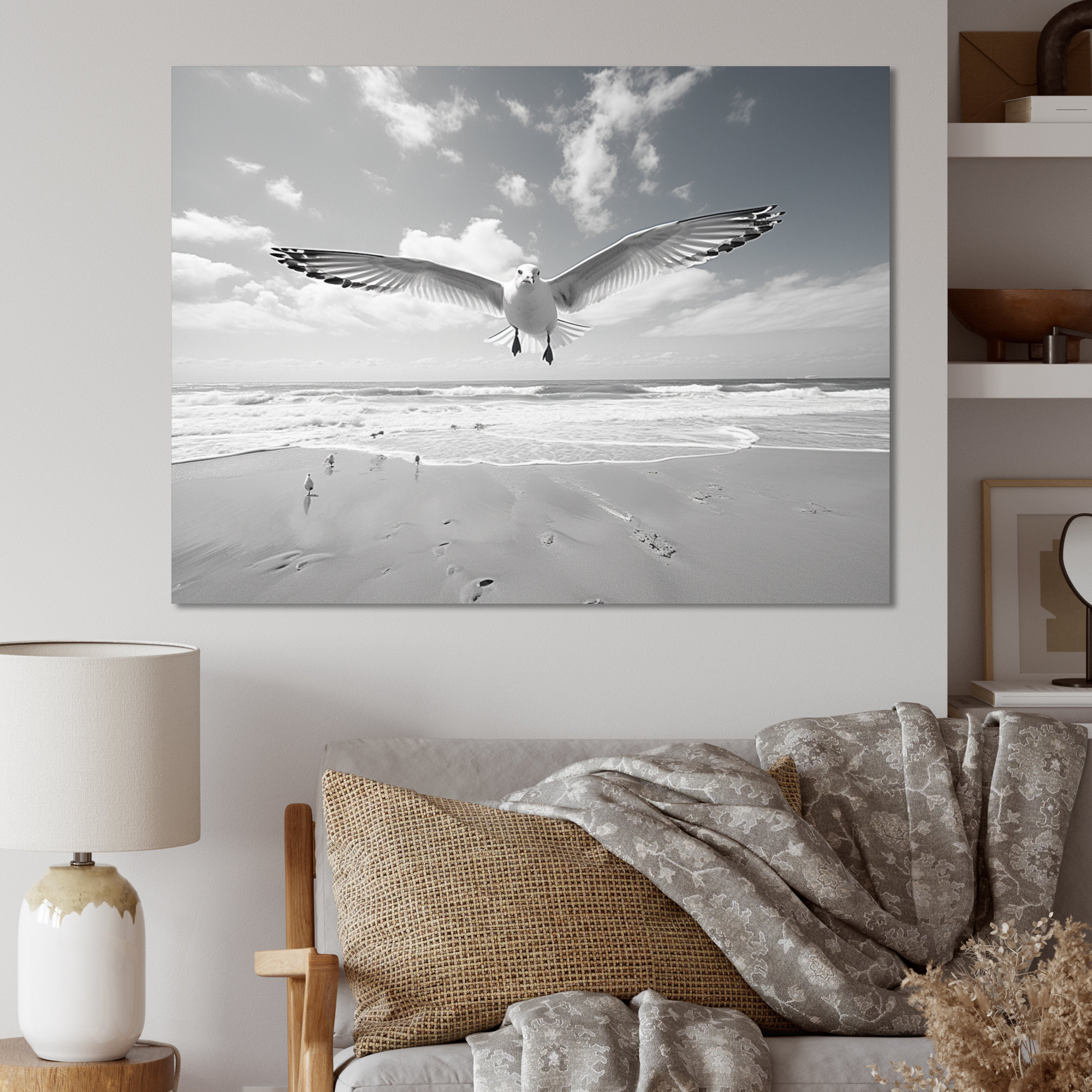 Rosecliff Heights Grey Beach Seagulls In Flight I - Animals Wall Decor ...