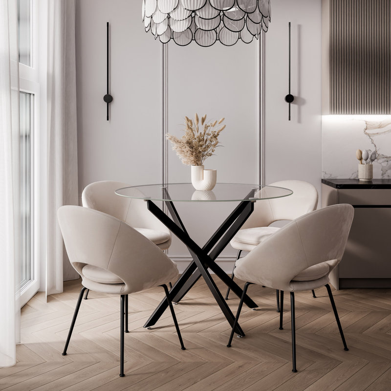 Cihan Glass Top Metal Base Dining Table