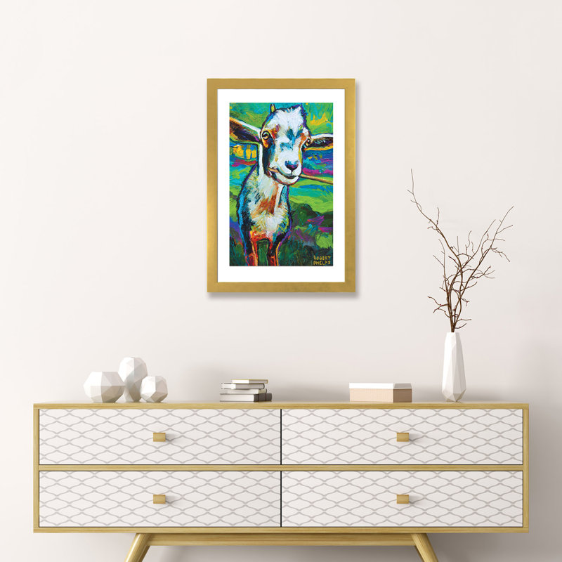 «Theo the Goat» par Robert Phelps - reproduction d'art, H 24 po x l 16 po x P 1 po, Encadré en papier doré