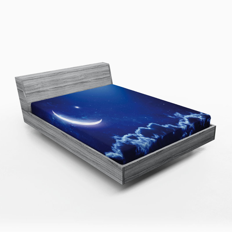 Ensemble de 2 draps-housse Ambesonne Night Crescent Moon and Stars, California King Fitted Sheet