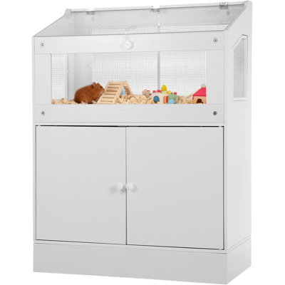 Grande cage à hamster en bois avec support et armoire de rangement - Panneaux en acrylique faciles à voir, abri ventilé pour petits cochons d'Inde, rat, hérisson, gerbille - enclos idéal pour animaux de compagnie