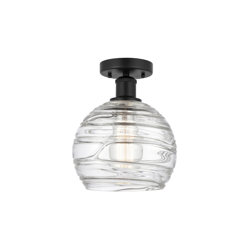 Glass Semi Flush Mount, Matte Black, 10" H x 8" W x 8" D